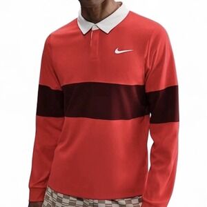 Nike Court Advantage Slam Light Crimson Long Sleeve Polo IB8141-696 Mens Size L